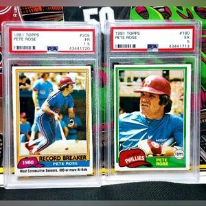 Pete Rose 1981 Topps #180 PSA 5 & Topps Base #205 PSA 1.5